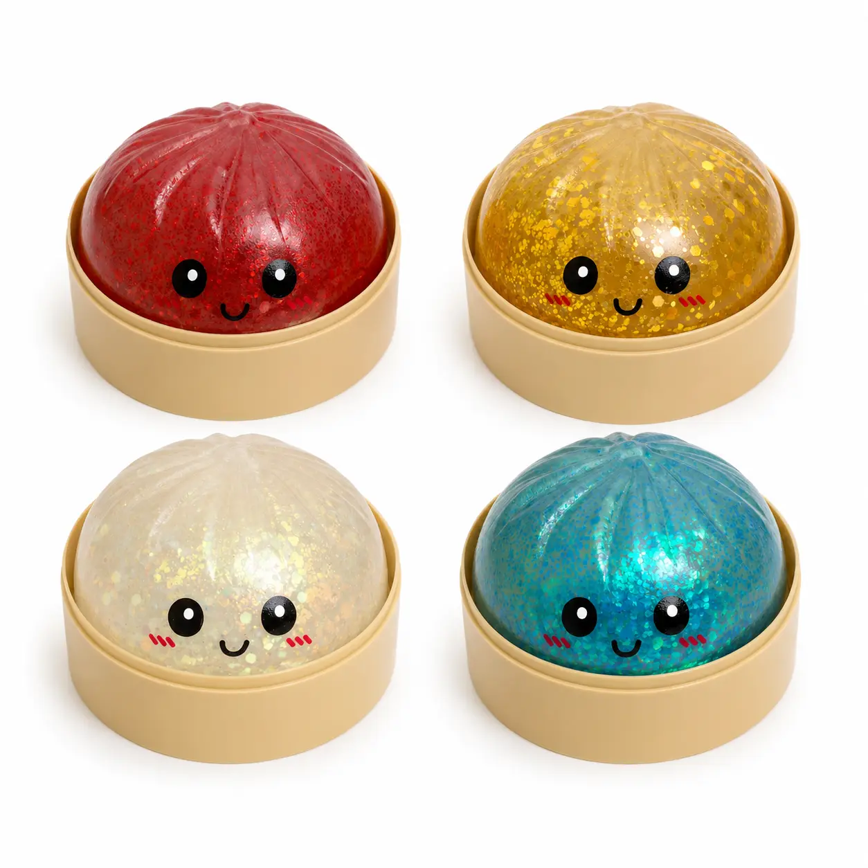Glitter Dumpling Squishy Stress Relief Toy, Soft TPR Material, Cute Steamer Box Packaging, Summervibes Gift for Kids & Anime Fans