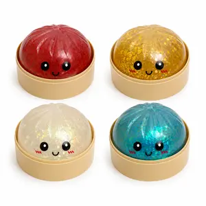 Glitter Dumpling Squishy Stress Relief Toy, Soft TPR Material, Cute Steamer Box Packaging, Summervibes Gift for Kids & Anime Fans