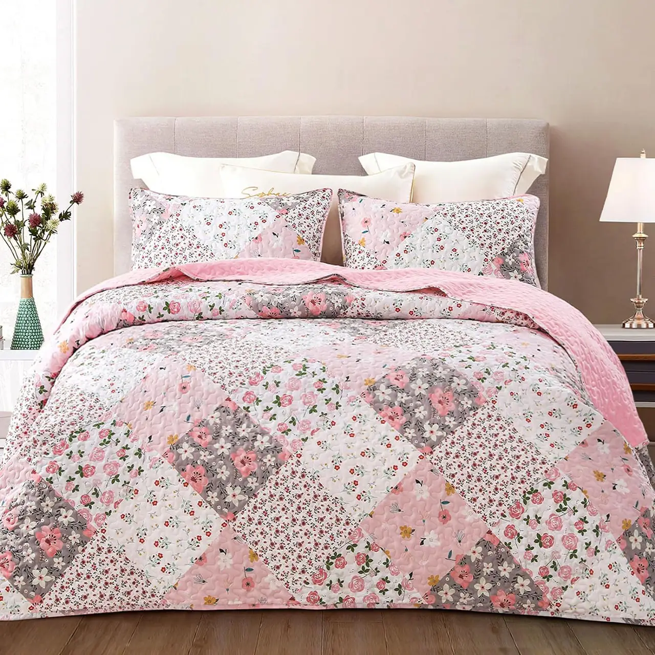 Whale Flotilla Reversible Patchwork Quilts, Lightweight Boho Printed Bedspreads Coverlets Quilt Bedding Set with 2 Pillow Shams for King/Queen size, 1