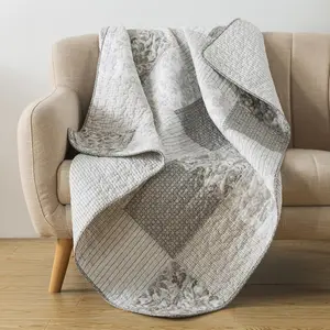 Cotton Quilted Throw Blanket, 50" x 60" Floral Farmhouse Patchwork Quilt, Shabby Chic Patchwork Throw Lap Quilt for Couch,  Linings