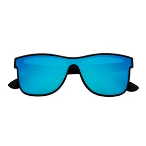 PRIME TIME Polarized Flat Lens Sunglasses - 1-Piece, Horn Rim, Medium Fit, Modern Polycarbonate, Matte Black Frame with Blue Mirror Lenses