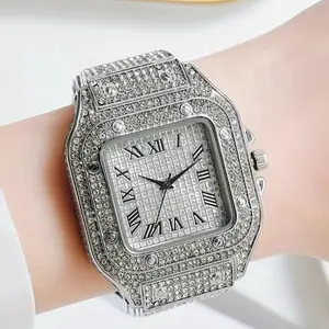 Luxury Diamond Men Women Watches Gold Watch Ladies Wrist Watch Luxury Rhinestone Unisex Bracelet Watches Female Clock 2024 New Square Metallic Dial