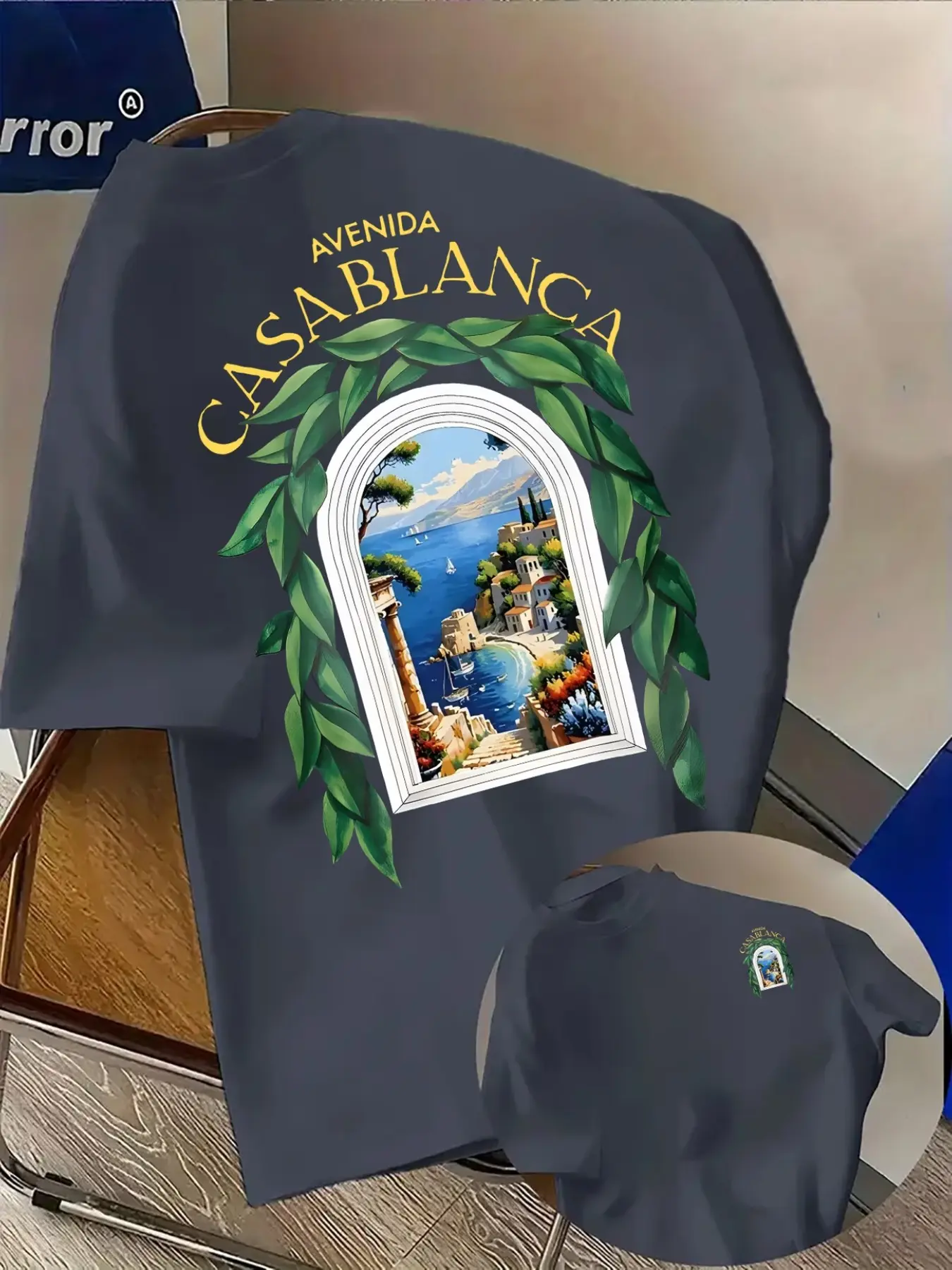 Men's Casual Short Sleeve Long T-Shirt, Casablanca Tropical Coastal Print, Fitted, All Seasons, Ideal for Daily Wear & Fitness