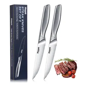 ROCOCO Serrated Steak Knives Set - 4.5" Japanese Stainless Steel Steak Knives Set of 2, Sharp Dishwasher Safe Dinner Knife for Kitchen Table with Gift Box