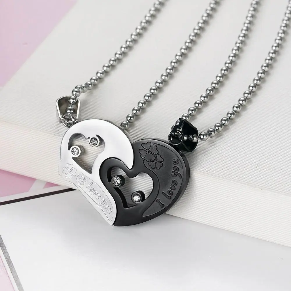 Unisex 2-Pcs Metallic Long Stainless Steel Interlocking Geometric G Heart Pendant Necklace Set, Durable Couple Matching Chain Jewelry Necklaces, Daily Wear Casual Party Fashion Costume Accessory