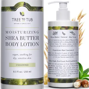 Tree to Tub Moisturizing Shea Butter Body Lotion for Sensitive Skin - Fragrance-Free, Vegan Hydration with Aloe Vera & Cocoa Butter for Men and Women