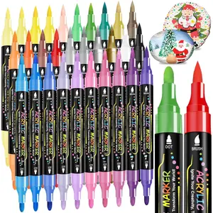 30 Colors Dual Tip   Markers Pens-    Markers, Brush & Round Tips, Quick-Drying - for Rock, Canvas, Ceramic,  (30 Colors)
