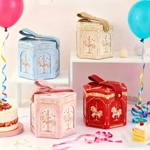 Gift For Her/Him Ten High-Quality Cute Carousel-Themed Gift Boxes with Handles, And Thick, Suitable for Packaging Candies And Chocolates, Perfect for Weddings, Birthdays, Christmas, Valentine'S Day, New Year, And Party Favors
