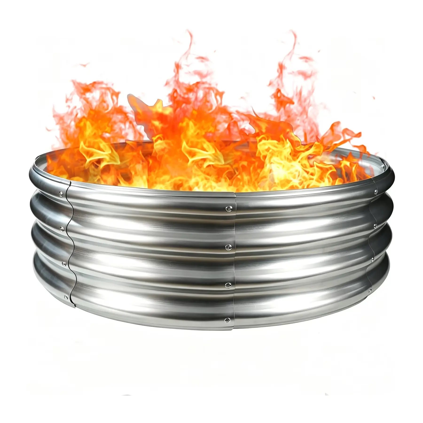 4FT Diameter Camp Fire Ring Pit, Large Round Galvanized Steel Fire Pit, Heavy Duty Steel Fire Pit Silver for Backyard, Camping, Bonfire (4x4x1FT)