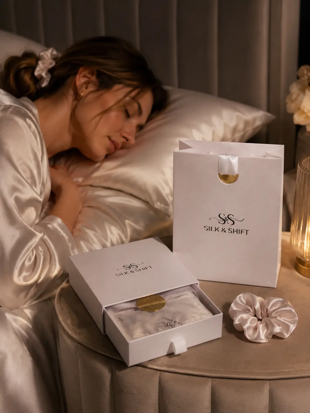 SILK&SHIFT 100% Mulberry Silk Scrunchies, No-Crease Hair Ties, Gentle Anti-Snag Ponytail Holders for All Hair Types