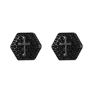 OIDEA Hexagon Cross Ear Stud Earrings, Cubic Zirconia Geometric-Shaped Diamond-Studded Cross Crucifix Jewelry for Unisex Fashion Piercing, Cross Crucifix Earrings