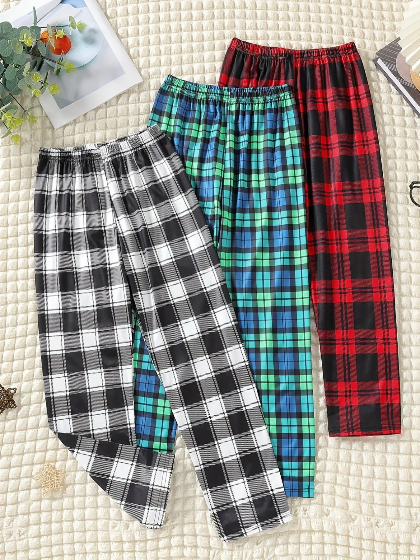 Boy's Plaid Print Straight Leg Pants, Casual Comfy Trousers for Spring & Fall, Kids Bottoms for Daily Wear