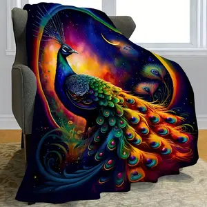 1PC Global New Feather Peacock Series Blanket; Ultra Soft Comfortable Nap Shawl Blanket; Suitable for Various Holiday Commemorative Gift Blankets; Office Multi-functional Small Throw Blanket; Home Sofa Blanket; Living Room Tapestry Bedroom Decorative Blan