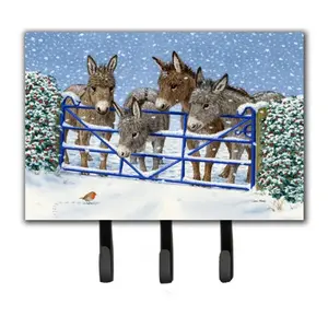 Carolines Treasures  Donkeys & Robin at the Fence Leash or Key Holder