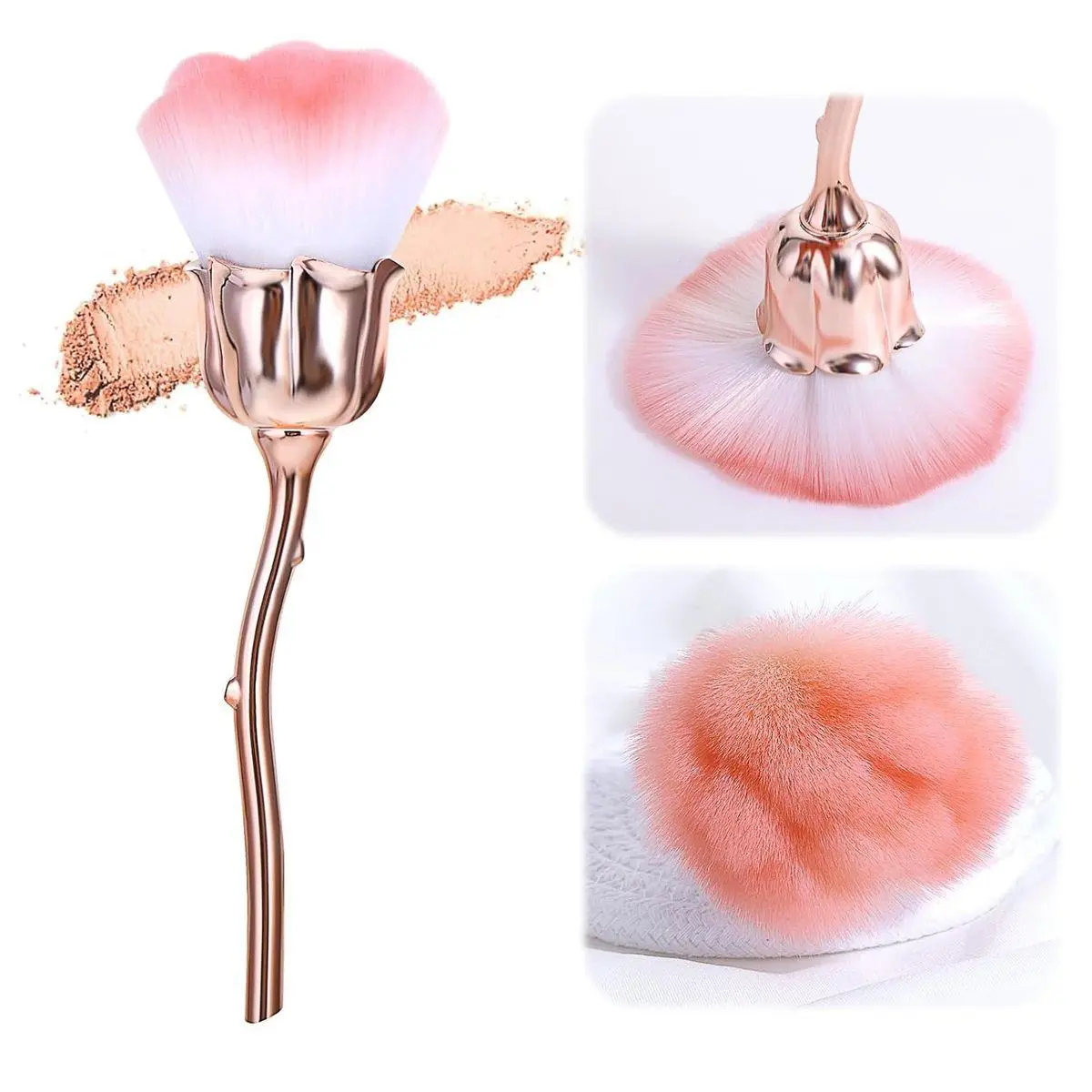1 PCS Nail Duster Brush Pink Soft Rose Makeup Brushes Acrylic Nail Arts Manicure Dust Cleaner Brush Nails Art Dust Blush Brushes for Nails Trimming Cleaning Salon and Household Use