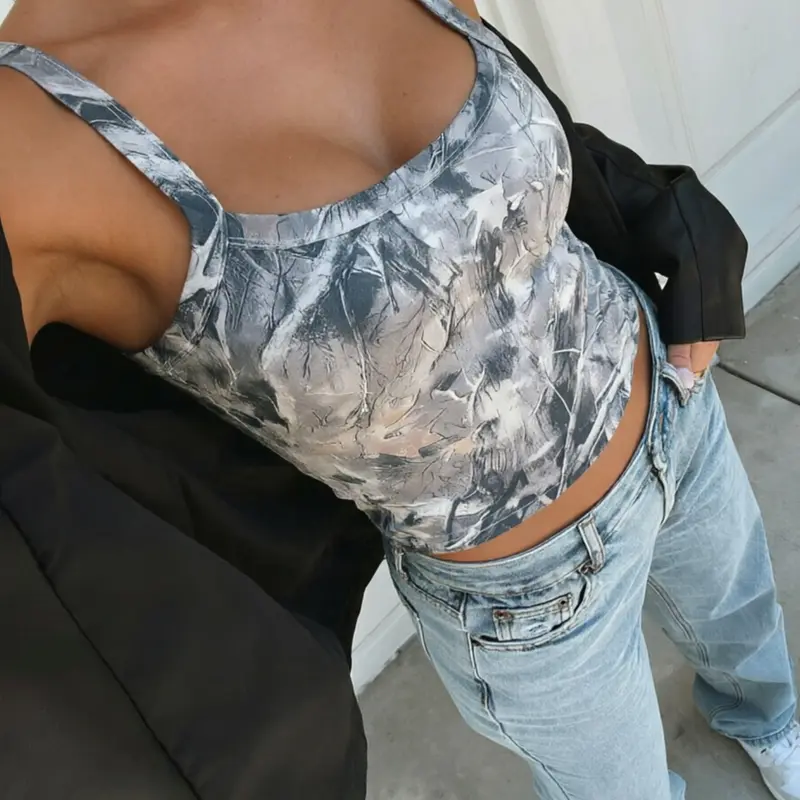 Women's Fashion Cool Versatile Spaghetti Strap Top, Street Style Comfortable Camouflage Print Slim Fit Camisole Tops Casual Comfy Cami Ladies' Summer Shirt Womenswear