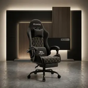 Ergonomic Gaming Chair with Massage Lumbar Support, Breathable Felt Fabric, 90-135° Reclining Backrest, Linked Armrests & Retractable Footrest, Silent Rolling Casters Office Chair for Home Game Room, Black