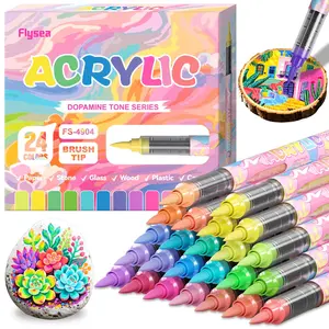 24 Colors Acrylic Paint Markers,Vibrant Color,Soft Brush Tip Water Based, Fine Tip Markers for Wood, Canvas, Rock Painting, Glass, Diy Crafts, Fabric Paint, Art supplies