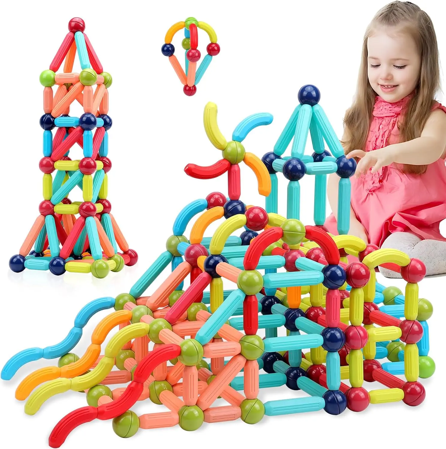 Magnetic Building Blocks for Kids: Magnetic Stick Montessori Game for 3 4 5 Years Old Toddlers - STEM Starter Toy for Kids Age 3-5 Preschool - Birthday Gift for Boys Girls