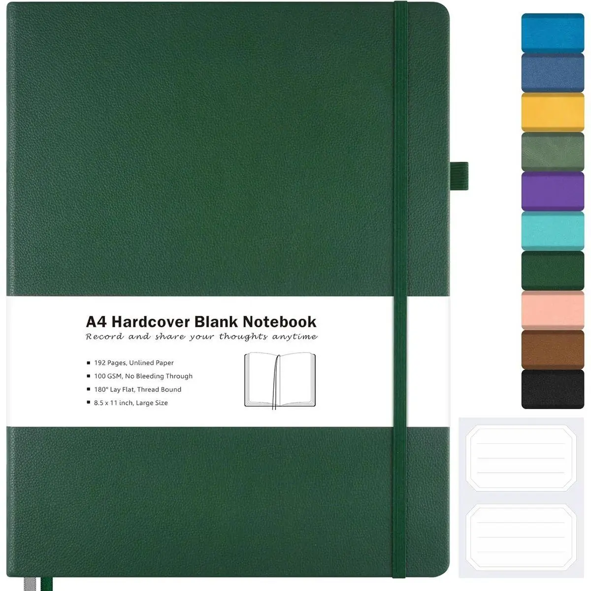 Blank Notebook, Hardcover Sketch Book, 8.5" x 11" Large Blank Journal, No Bleed Thick Paper Sketchbook for Drawing, Unlined Notebook Journal for Women Men School, A4 Leather Sketchbook Lay Flat, Green