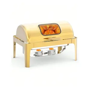 Rose Gold Chafing Dish Sets - 9QT Buffet Warmers With Roll-Top Lids & Complete Accessories For Catering, Banquets & Parties