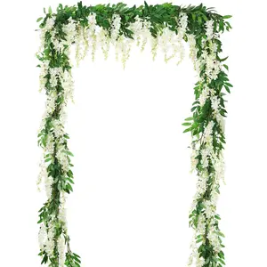 2Pcs 6Ft/Piece Artificial Flowers Wisteria Garland Artificial Wisteria Vine Hanging Flower Greenery Garland for Home Garden Outdoor Wedding Arch Floral Decor