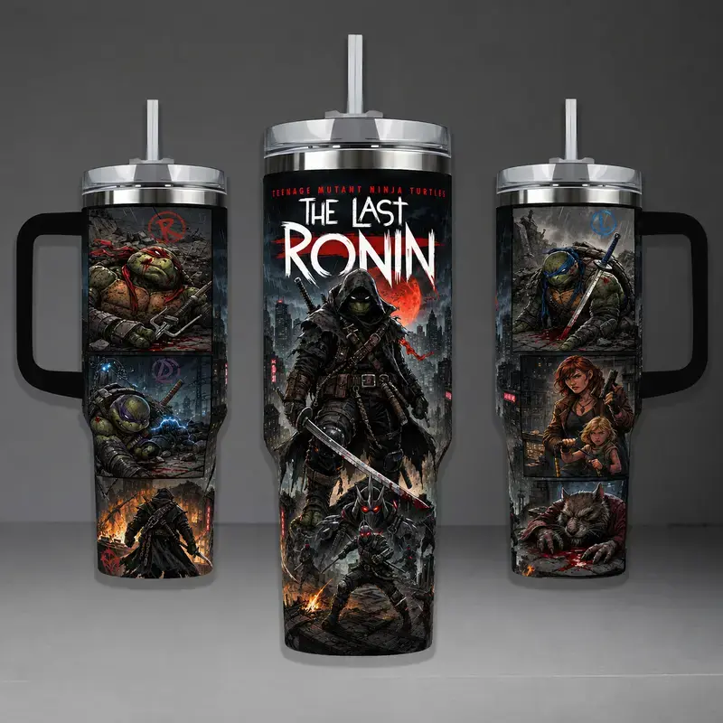 [ Gift Straw & box] TMNT The Last Ronin Tumbler, Teenage Mutant Ninja Turtles 40oz Cup with Handle, Last Survivor Michelangelo Stainless Steel Travel Mug, Comic Fan Gift, TMNT Inspired Insulated Tum