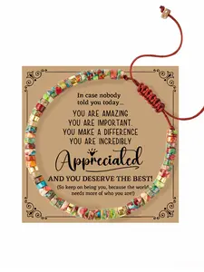 Adjustable Handmade Imperial Stone Bracelet for Women, Colorful Woven Texture, Card Included, Casual Daily Wear, Holiday Gift