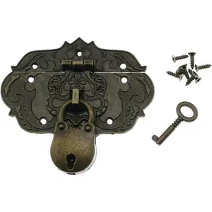 Embossing Decorative Brass Hasp Clasp Latch Lock with Screws for Jewelry Box Wooden Case Furniture Decoration (Bronze)