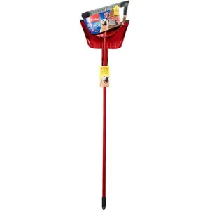 O-Cedar Pet Pro Power Corner Broom with Step On Dust Pan, Red Handle, Includes Pet Food and Supplies
