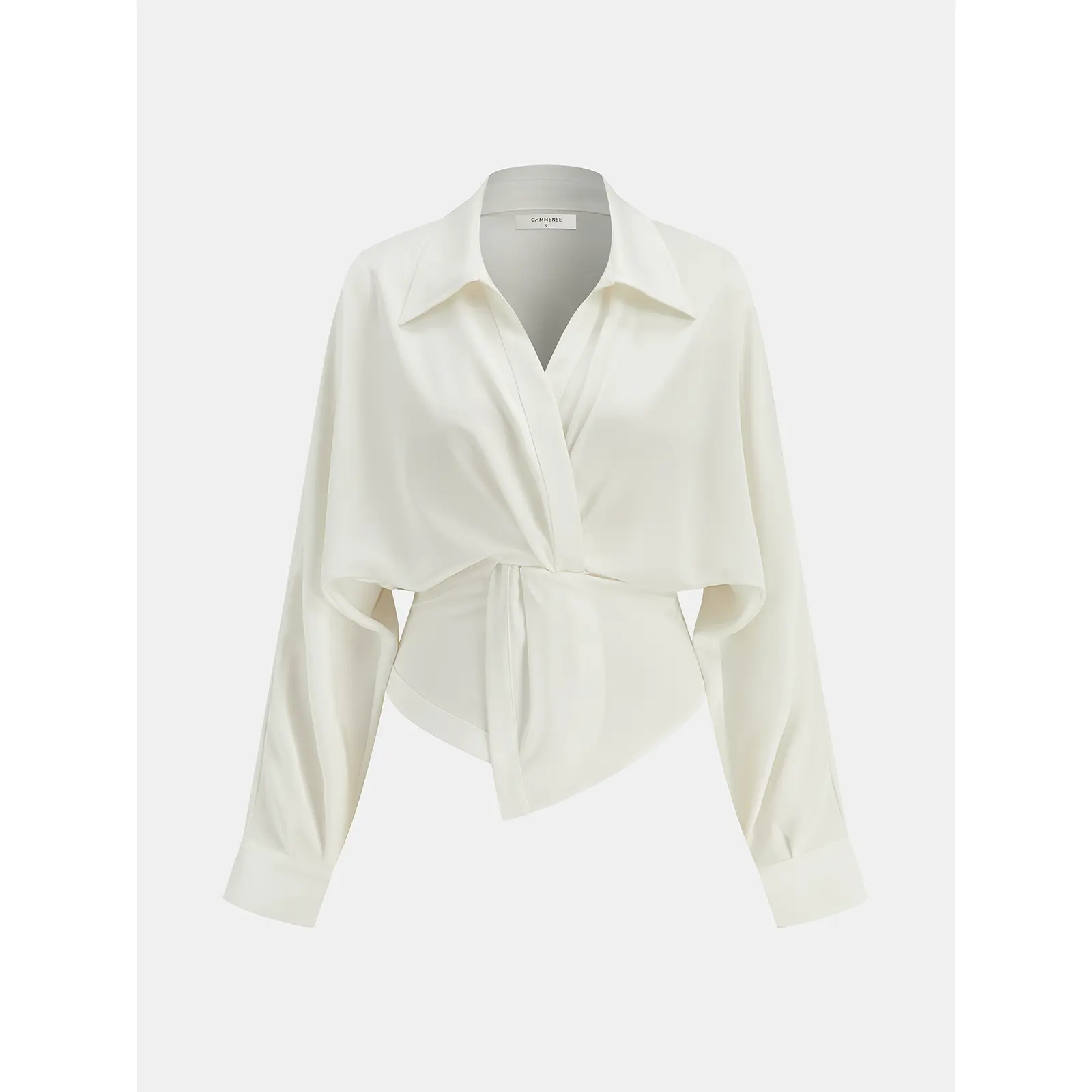 Collared Twisted Front Long Sleeve Shirt