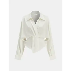 Collared Twisted Front Long Sleeve Shirt