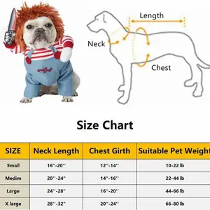 【Halloween Gifts】Chucky Dog Costume,Funny, Cute Puppy Pet Clothing Dog Ghost for Party Decoration, Fun Pet for Small Medium Large Dogs & Cats Does not apply