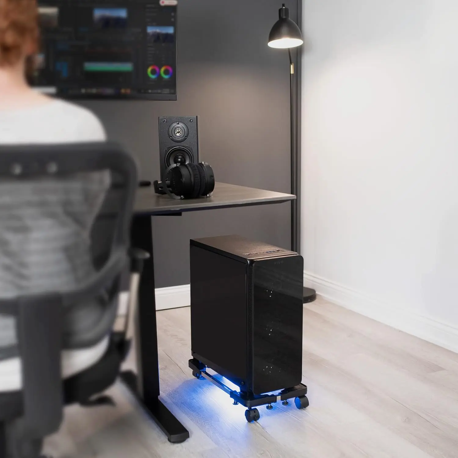 Large Steel PC Cart, Rolling CPU Trolley, Computer Stand Holder with Locking Caster Wheels, Fits Most Gaming PCs up to 22 x 14 inches,Under Desk,Black
