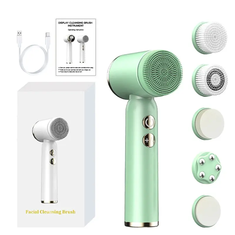 Portable 6-In-1 Rechargeable Sonic Cleaning Brush, Deep Cleansing Face Brush with LED Display, Skin Care Tool for Daily Use, Facial Cleansing Tools
