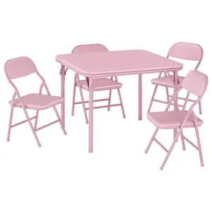 Gaomon 5-Piece Folding Table and Chairs Set - Folding Tables with Metal Frame, Rounded Edges, Thick PU Leather, Kids' Activity Set for Dining Room, Daycare