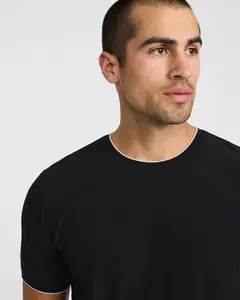 Express Textured Contrast Trim Perfect Fit Premium Weight Crew Neck T-Shirt