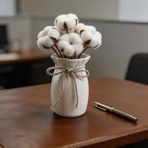 Cream White Lucky Bag Shape Plastic Vase - Unbreakable Modern Flower Vase, Wabi-Sabi Decorative Centerpiece for Dried Pampas Grass & Fresh Flowers, Renter Friendly Home Decor, Baby & Pet Safe, Plastic Vases for Flowers