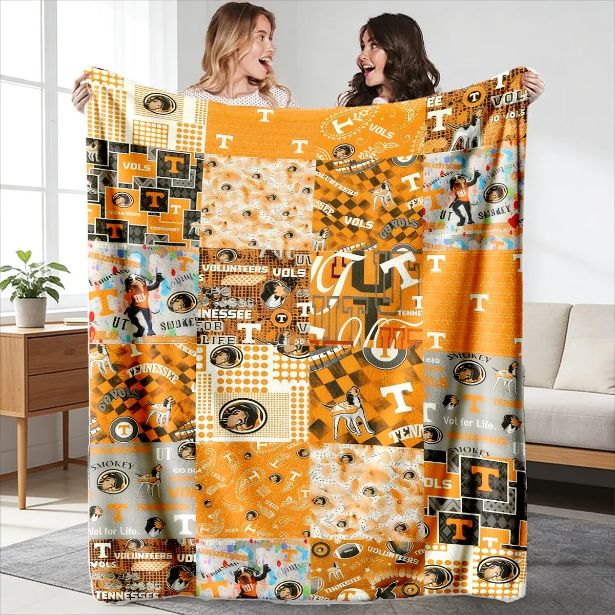 Tennessee Volunteers Patchwork Throw Blanket, High-Weight Flannel Fabric, Soft and Warm, Anti-Wrinkle, Easy Clean, Ideal for Fans and Football Lovers, Cozy Warm Blanket, Soft Throws Blanket