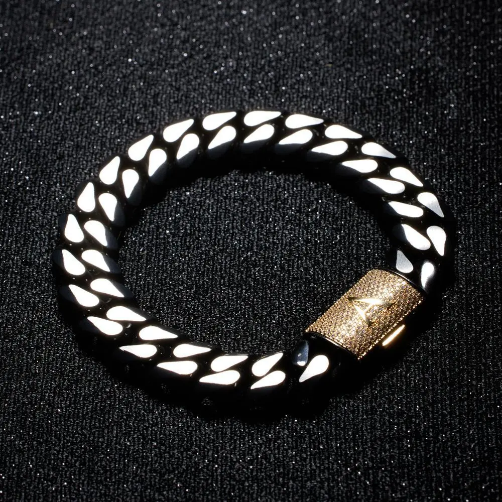 Capital Letter A-Z Letter Curb Link Miami Bracelet Initial Gold Plated Stainless Steel Hip Hop Diamond Cuban Chain CZ Detail Men's Alphabet Men's  Jewelry Name