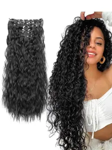 6pcs 20-Inch Wave Synthetic Hair Clips, Easy-To-Wear Clip-On Extensions, Long Mermaid Wave Style for Women, Daily Use, Wavy Synthetic Hairpiece