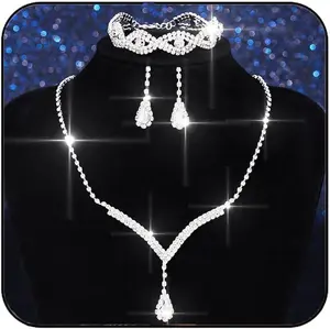Bridal Wedding  Set Rhinestones Wedding Necklaces Earrings Bracelet Sets Ctystal Prom  for Women and Brides