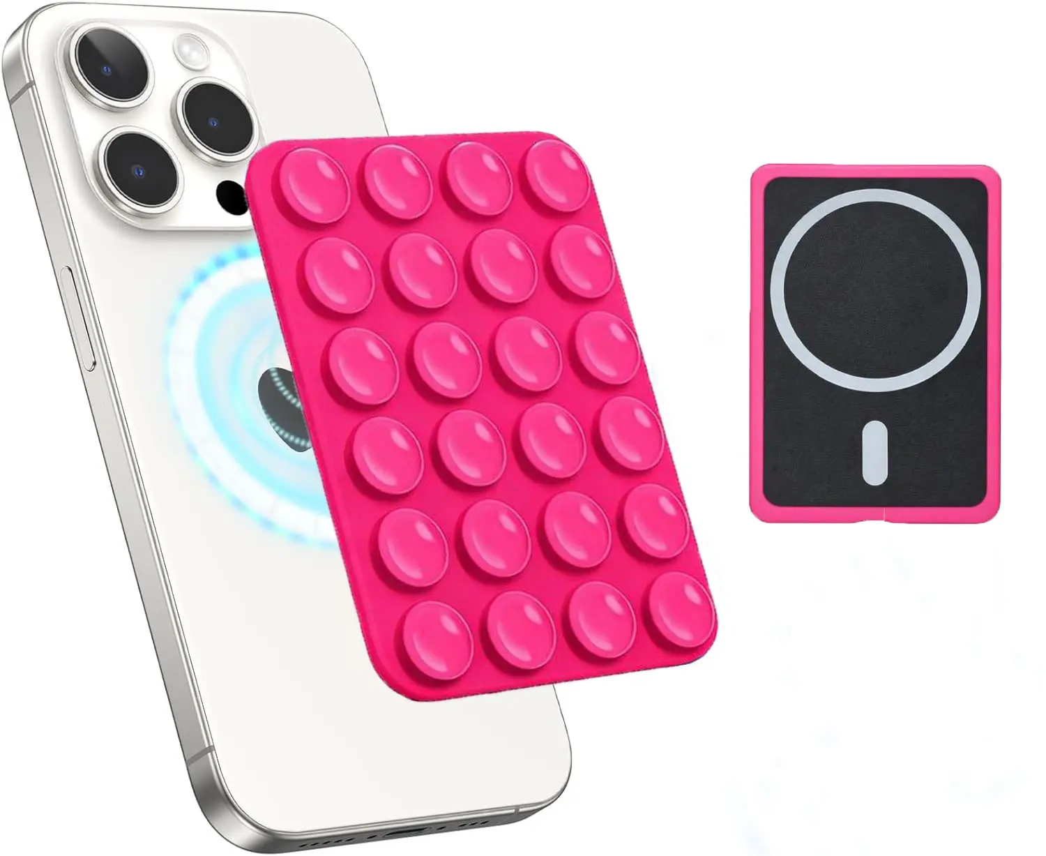 Magnetic Suction MagSafe mobile Phone Mount, Silicone Octo Cup Buddy Sticky Grip Holder for iPhone, Removable Hands-Free Selfie/Video Stand for Desk & TikTok Influencers, Portable Women Gift (Rose Red)