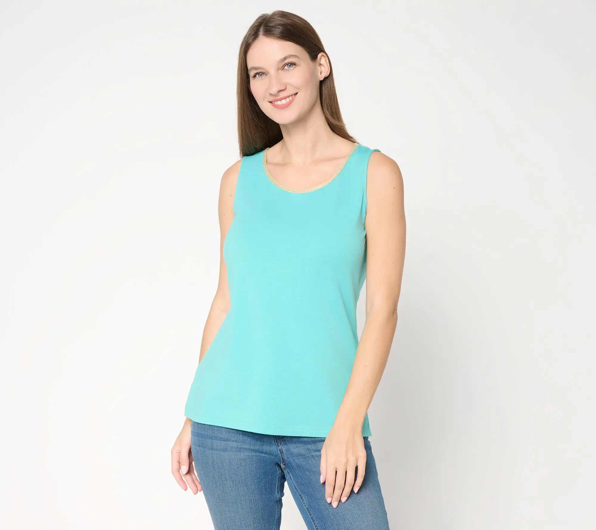 Belle by Kim Gravel TripleLuxe Knit Nod to Nautical Gold Trim Tank