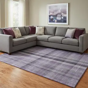 360 stand Decorative Polyester Area Rug, 10x14 ft. Purple & Gray Plaid Transitional Washable Machine-Made Rectangle Rug with UV Protection, Decorative Area Rug, Polyester Rug