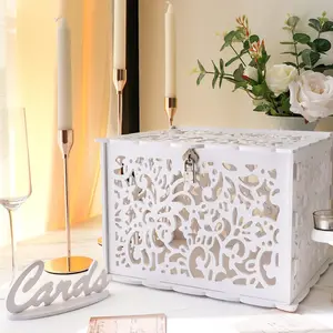 White Wedding Card Box with Lock, PVC Gift Card Box for Wedding Reception, DIY Wedding Money Envelope Box for Party Graduation Birthday Baby Shower Decorations