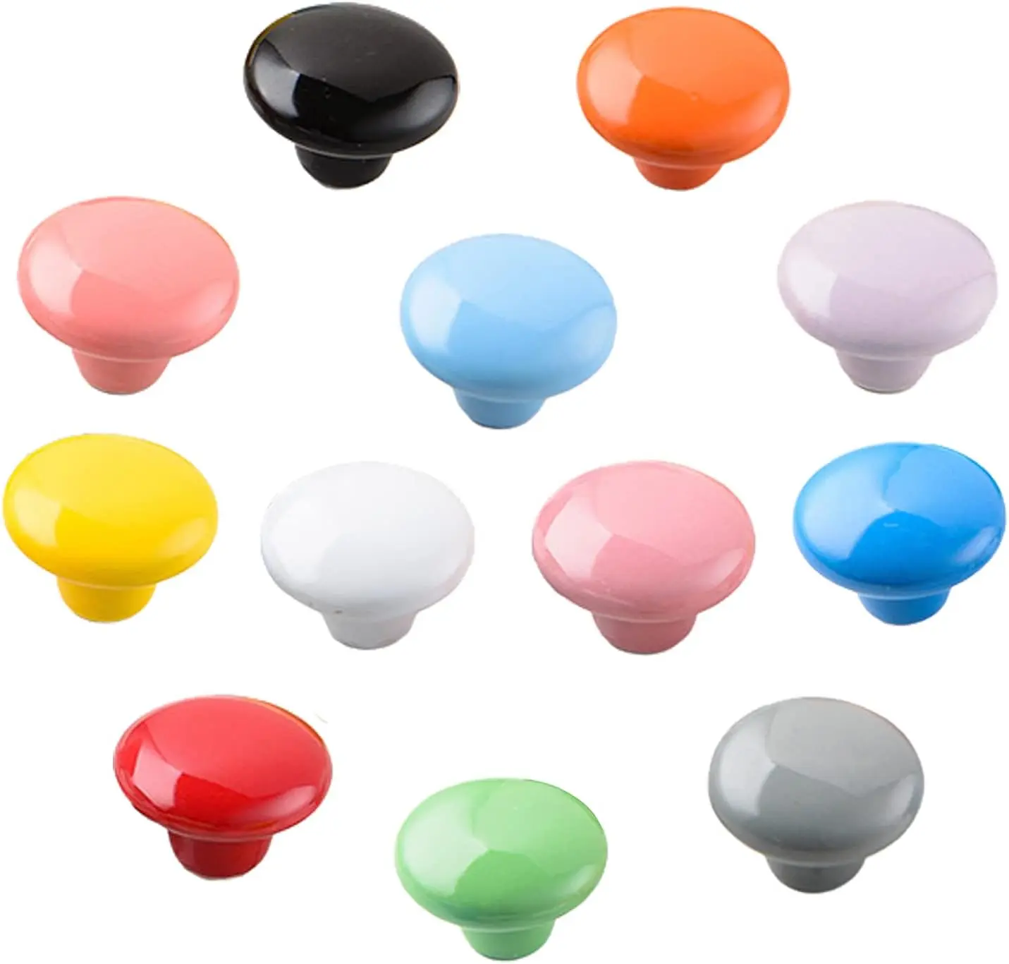12pcs 38mm/1.5" Round Ceramic Mushroom Knobs with Screws, Vintage Comfortable Door Pull Handles for Cabinet Dresser (22mm/0.87" Compatible), Good Decoration for Bins Wardrobe Drawers