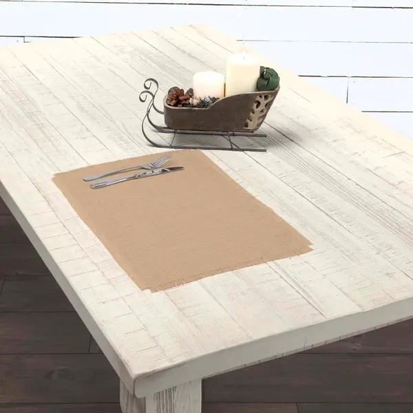 Natural Jute Burlap Fabric Placemats - Tableware Set of 6, Home Dining Use, Hand Washable, Original Burlap Bag Feel