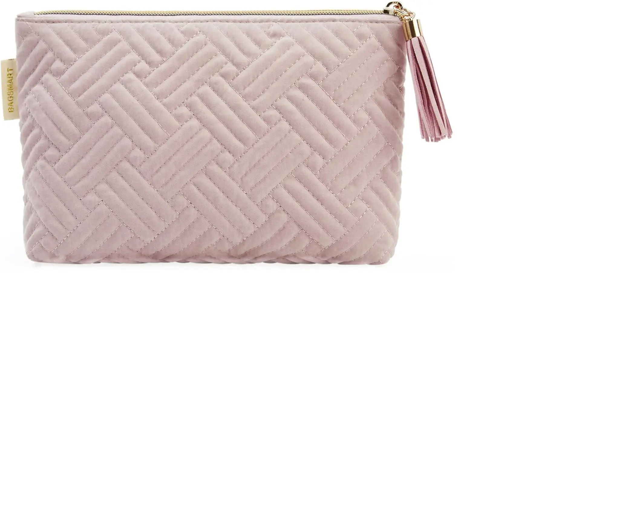 BAGSMART Women's Small Quilted Pink Makeup Bag, Zipper Cosmetic Pouch for Purse/Tote, Organizes Cosmetics, Emergency Kits & Travel Essentials Easily