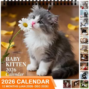 2026 Kitten Theme Wall Calendar Planner, 12-Month Colorful Illustrations, Perfect Size 7.9in X 7.9in, Cute Cat Art Decor Gift for Home Office Lovers
